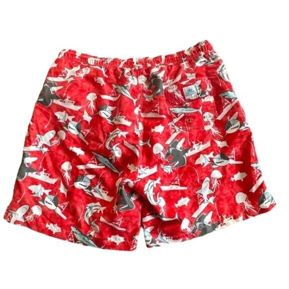 Peter Millar Men's XL Swim Trunks Red Shark Print Lined Nautical Shorts Pockets - Picture 2 of 10